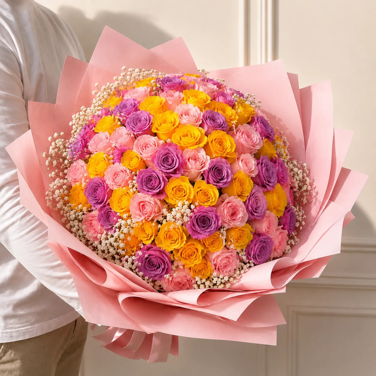 100 Assorted Roses Luxury Hand-Tied Bouquet – Kalas Events Inc, Orlando FL