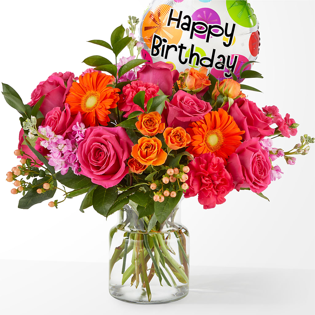 Fiesta Bouquet with Birthday Balloon – Kalas Events Inc, Orlando FL