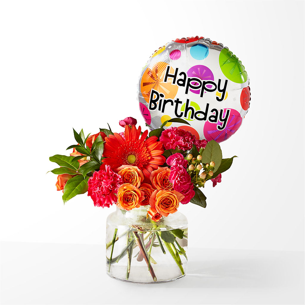 Fiesta Bouquet with Birthday Balloon – Kalas Events Inc, Orlando FL