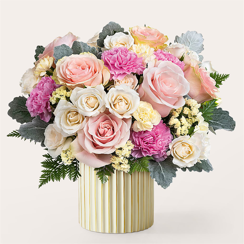 Blissful Moments Bouquet with Ivory Vase – Kalas Events Inc, Orlando FL