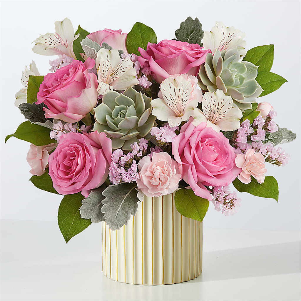 Dusty Rose Bouquet with Ivory Vase – Kalas Events Inc, Orlando FL