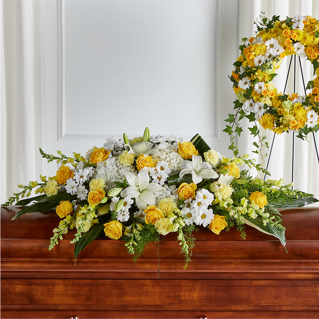 Golden Harmony Casket Spray – Kalas Events Inc, Orlando FL