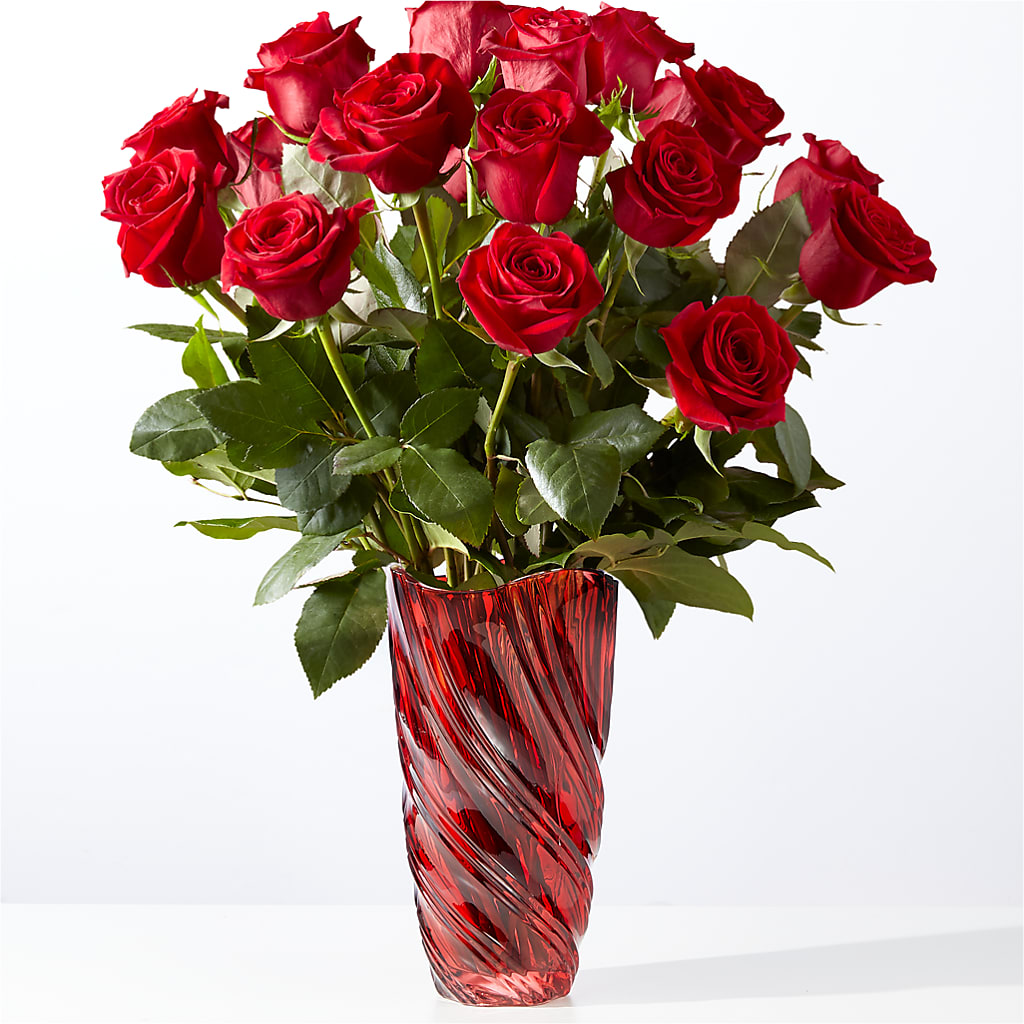 Classic Love Red Rose Bouquet with Luxe Swirl Vase – Kalas Events Inc, Orlando FL