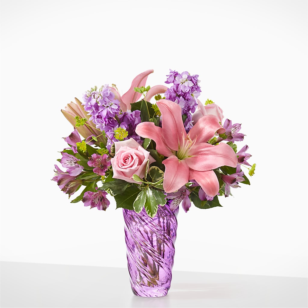 Precious Petals Bouquet with Luxe Swirl Vase – Kalas Events Inc, Orlando FL