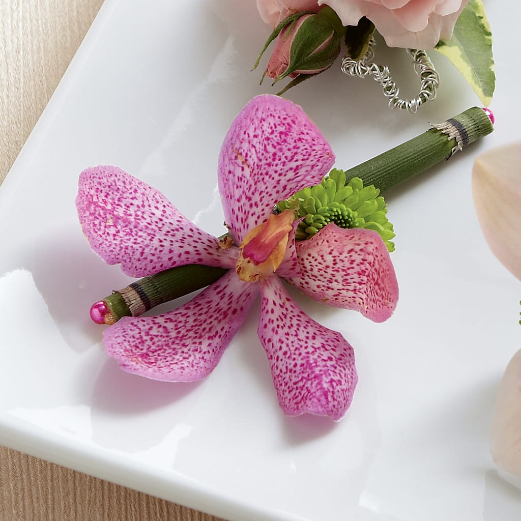 Pink Mokara Boutonniere – Kalas Events Inc, Orlando FL