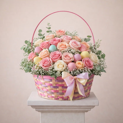 Deluxe Easter Rose Basket – Premium Pastel Flowers Orlando –  Kalas Events Inc, Orlando FL