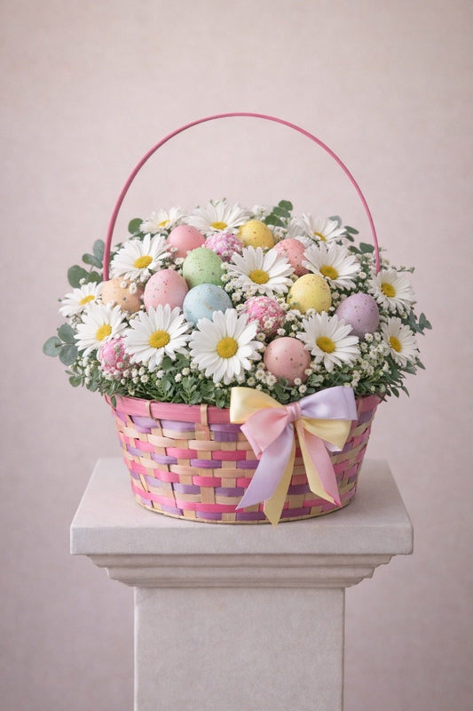 Premium Easter Daisy Basket – Full Pastel Flowers Orlando