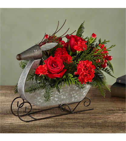 Rustic Christmas Reindeer Floral Arrangement