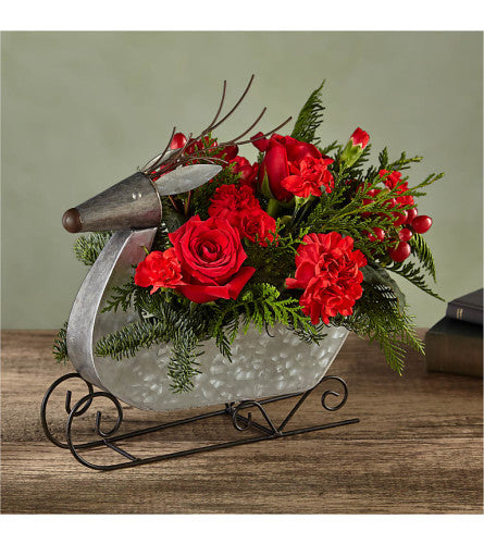 Rustic Christmas Reindeer Floral Arrangement
