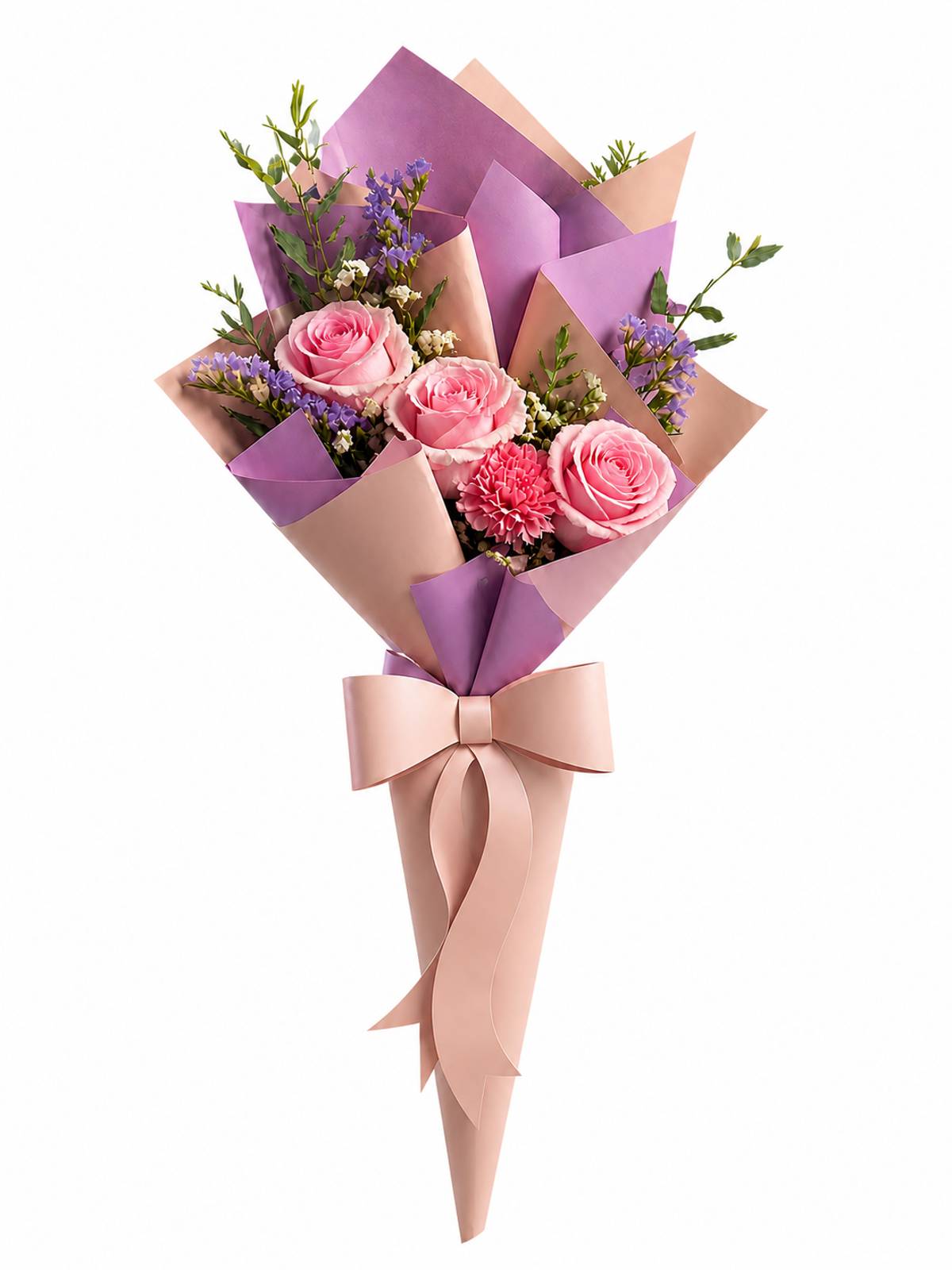 Elegant Pastel Cone Bouquet – Pink Roses