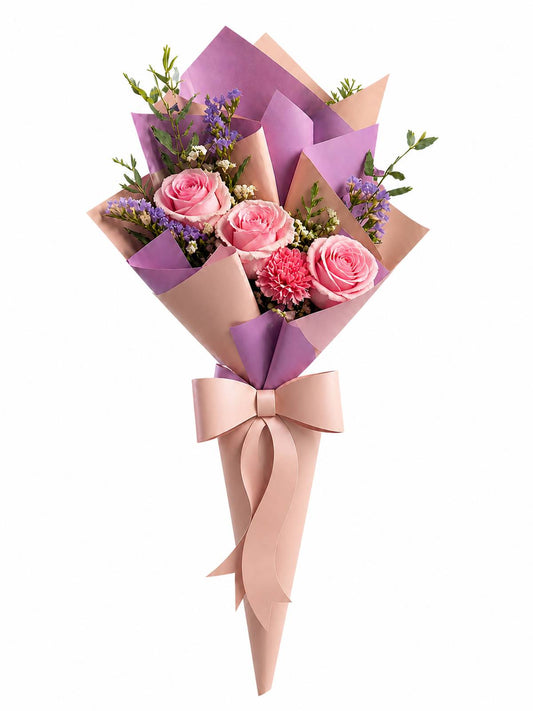Elegant Pastel Cone Bouquet – Pink Roses